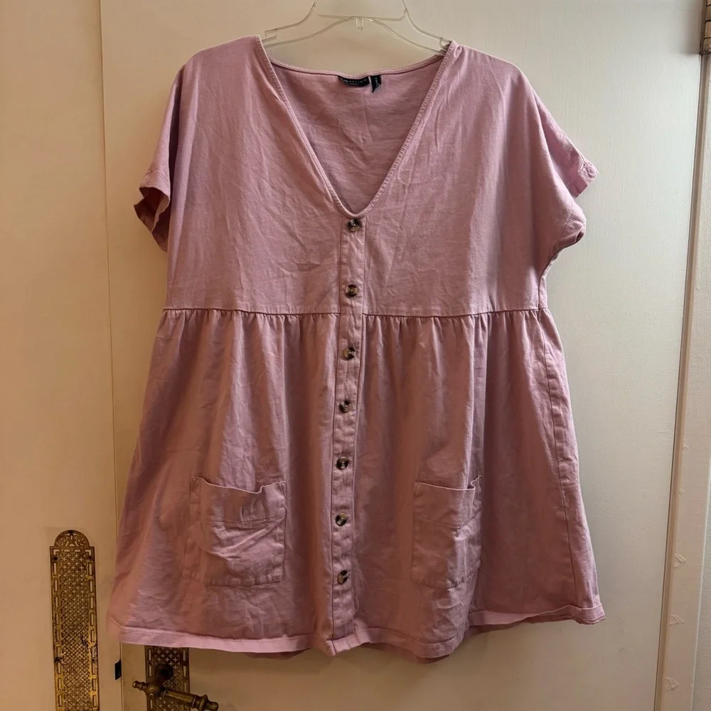 ASOS button through mini smock dress with pockets rose pink NWOT size 4